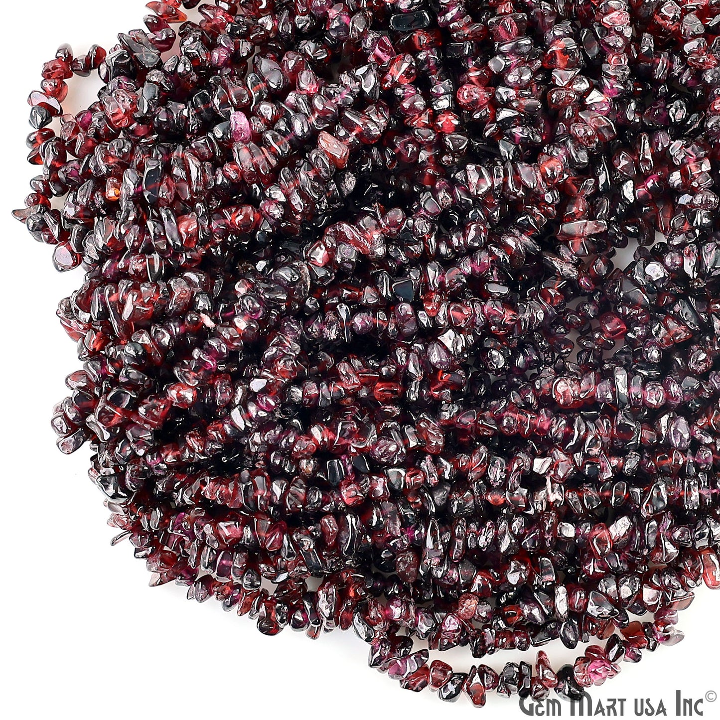 Garnet Chip Beads, 34 Inch, Natural Chip Strands, Drilled Strung Nugget Beads, 3-7mm, Polished, GemmartUSA (CHGT-70001)