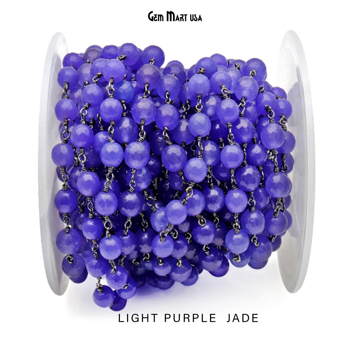Dyed Jade Bead Faceted Crystal Round Rosary Chain Black Plating, 8mm, 1+ ft