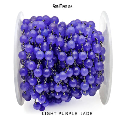 Dyed Jade Bead Faceted Crystal Round Rosary Chain Black Plating, 8mm, 1+ ft