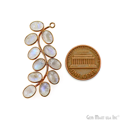 Rainbow Moonstone Gold Plated 44x16mm Leaf Dangle Finding Component