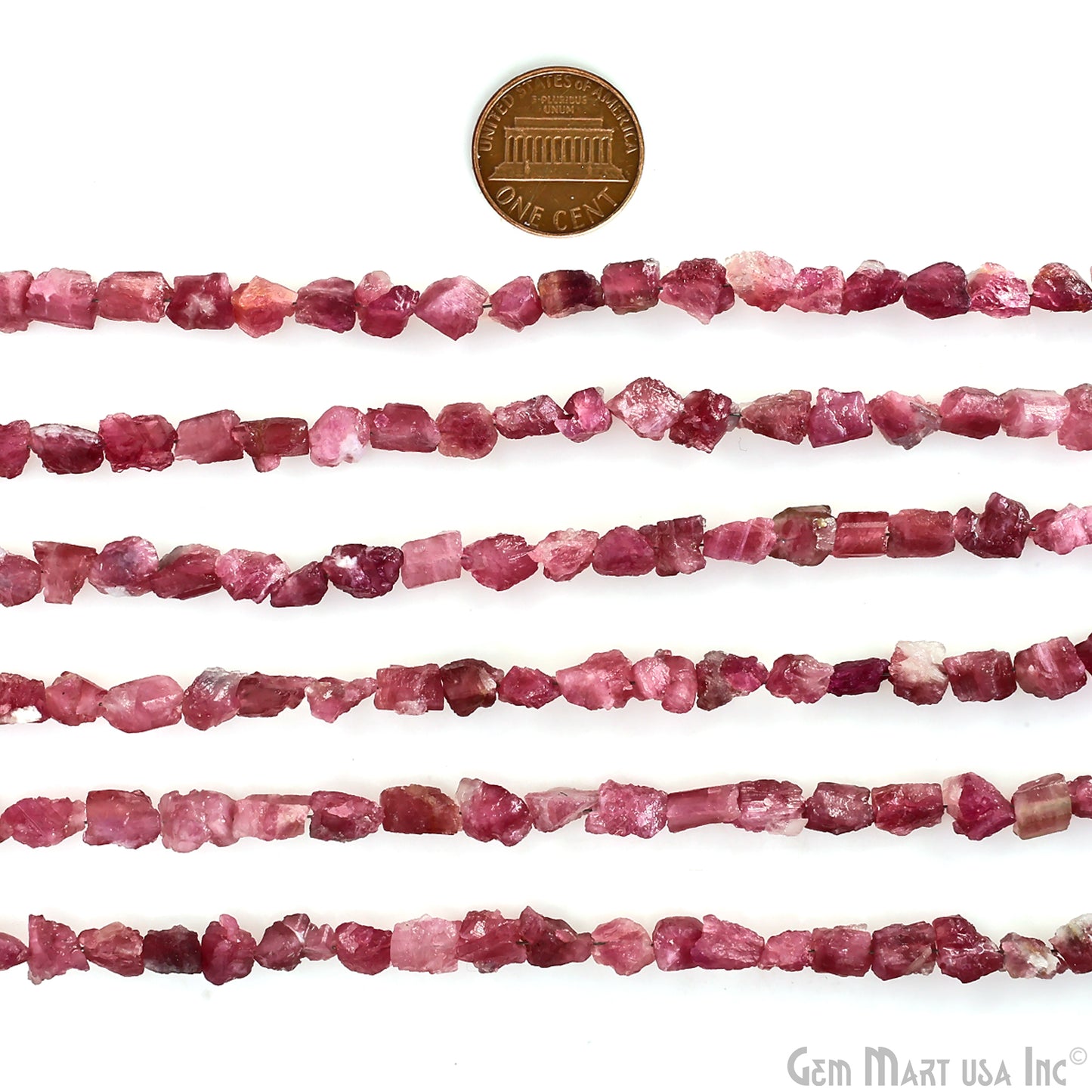 Pink Tourmaline Rough Beads, 9 Inch Gemstone Strands, Drilled Strung Briolette Beads, Free Form, 7x5mm