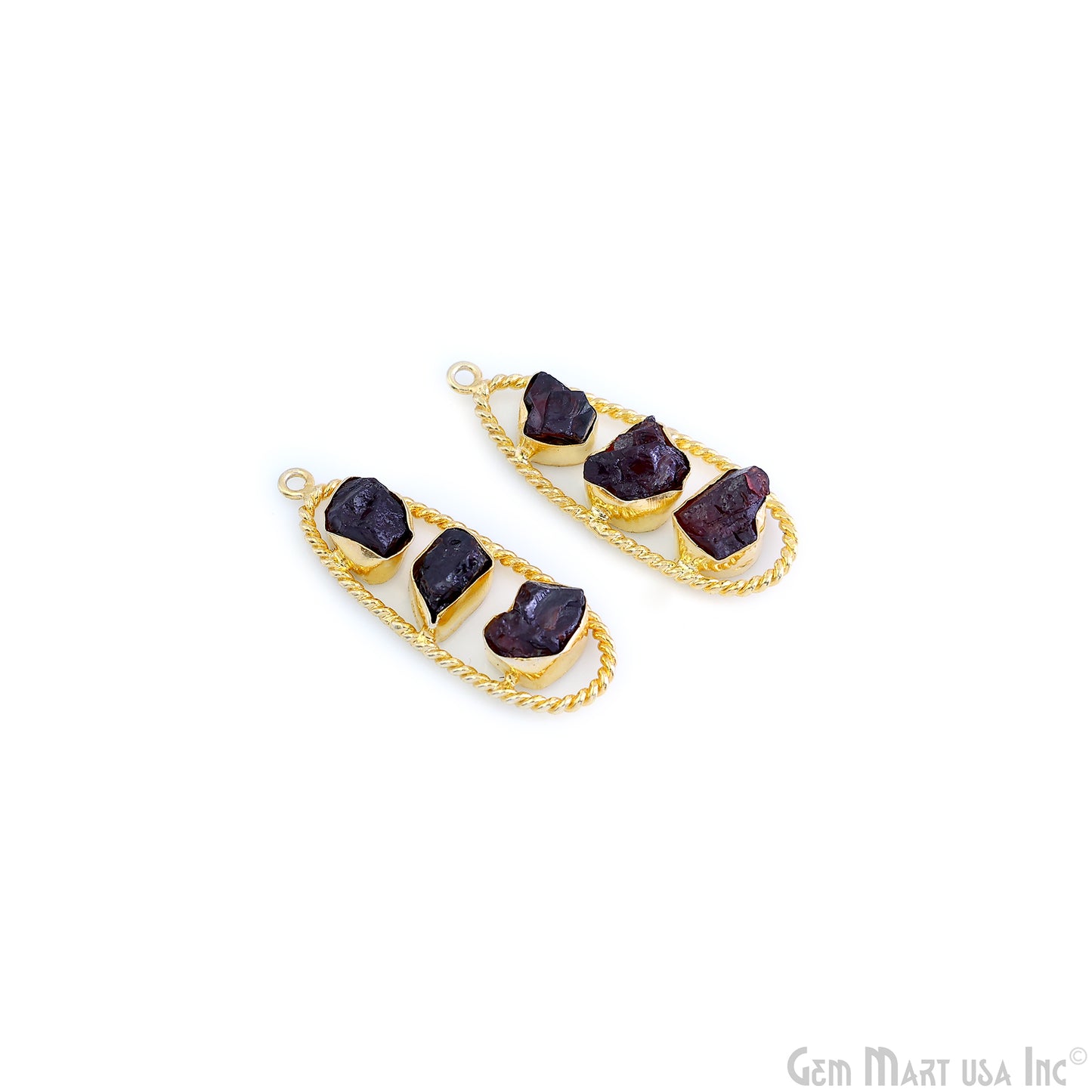 Garnet Rough Gemstone Free Form Oval Gold Plated Twisted Bezel setting 44x16mm DIY Earring Pendant Connector