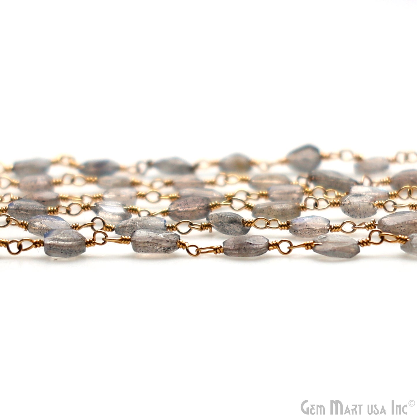 Labradorite 7x4mm Free Form Shape Gold Wire Wrapped Rosary Chain
