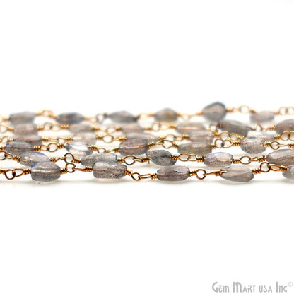 Labradorite 7x4mm Free Form Shape Gold Wire Wrapped Rosary Chain