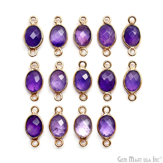 Oval 6x8mm Gold Plated Bezel Double Bail Gemstone Connector