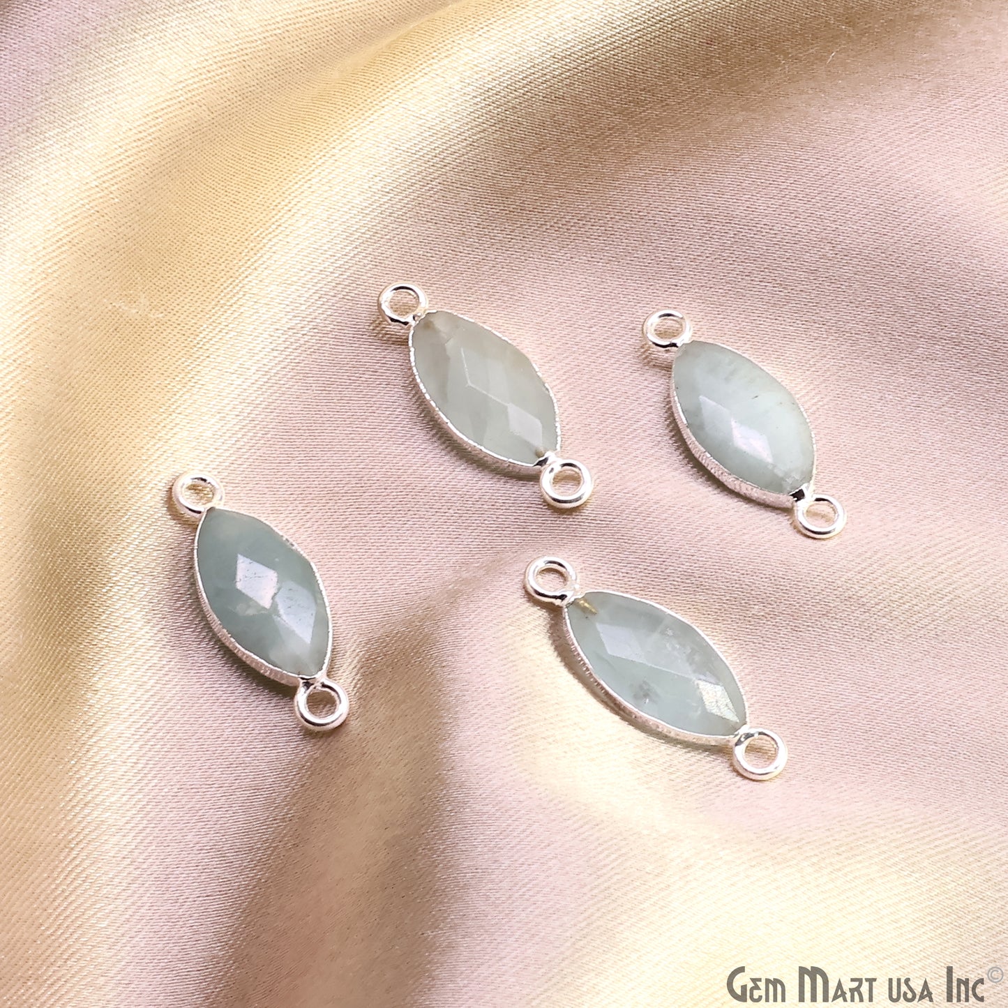 Aquamarine 8x16mm Marquise Double Bail Silver Electroplated Gemstone Connector