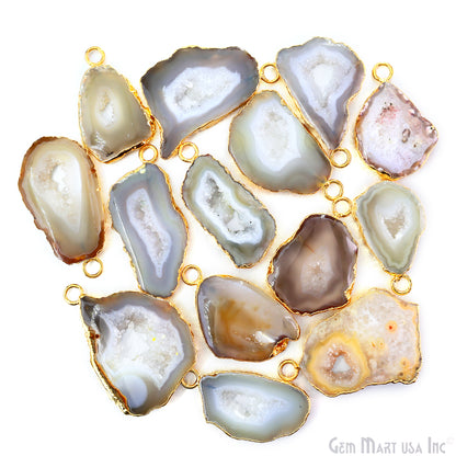 Yellow Agate Geode Druzy 1-2 Inch Single Bail Gold Electroplated Gemstone Connector