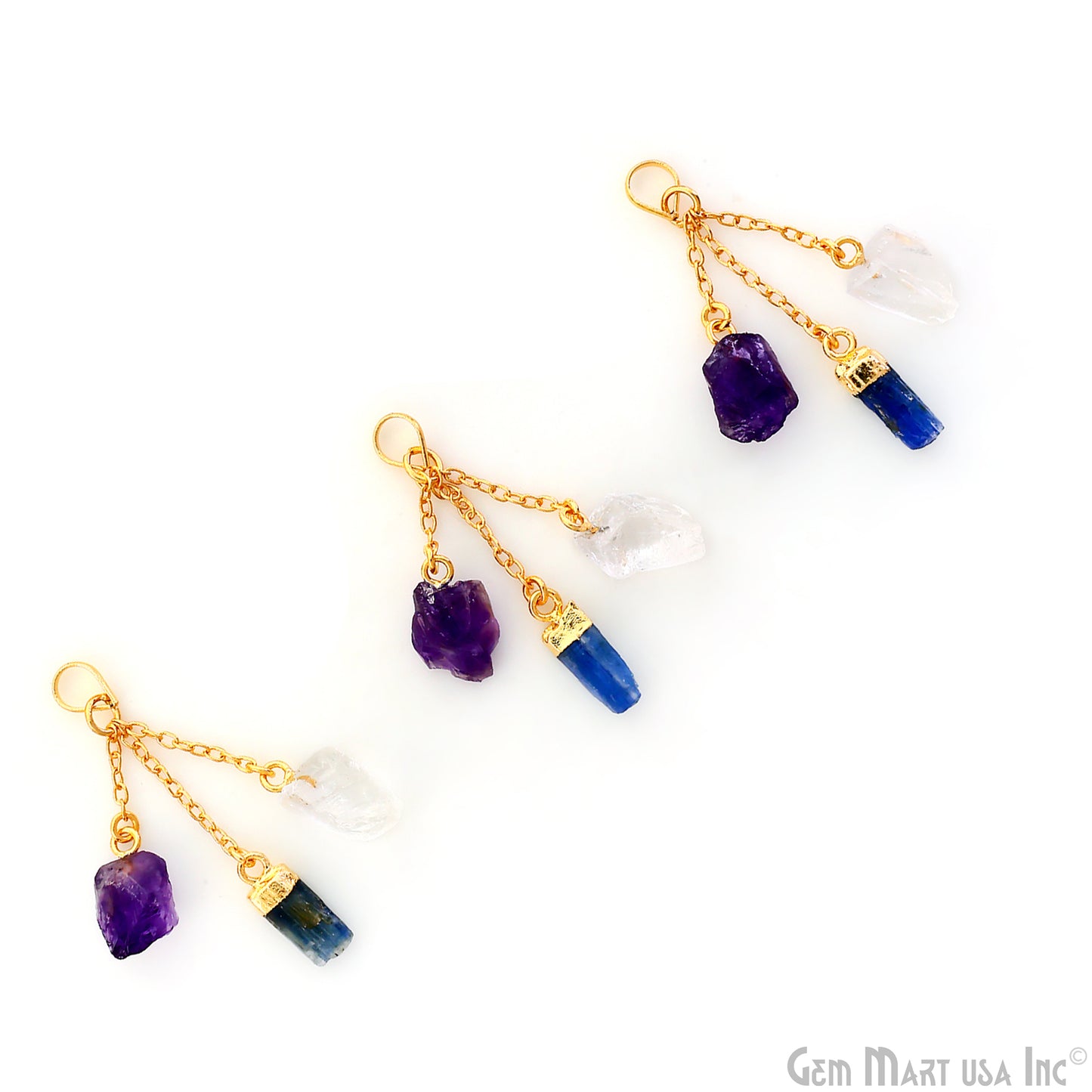 Multi Color Rough Gemstone Pendant 46x10mm Dangle Earring Connector