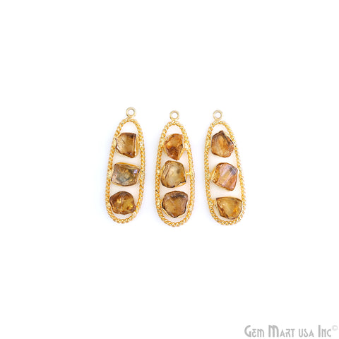 Citrine Rough Gemstone Free Form Oval Gold Plated Twisted Bezel setting 44x16mm DIY Earring Pendant Connector