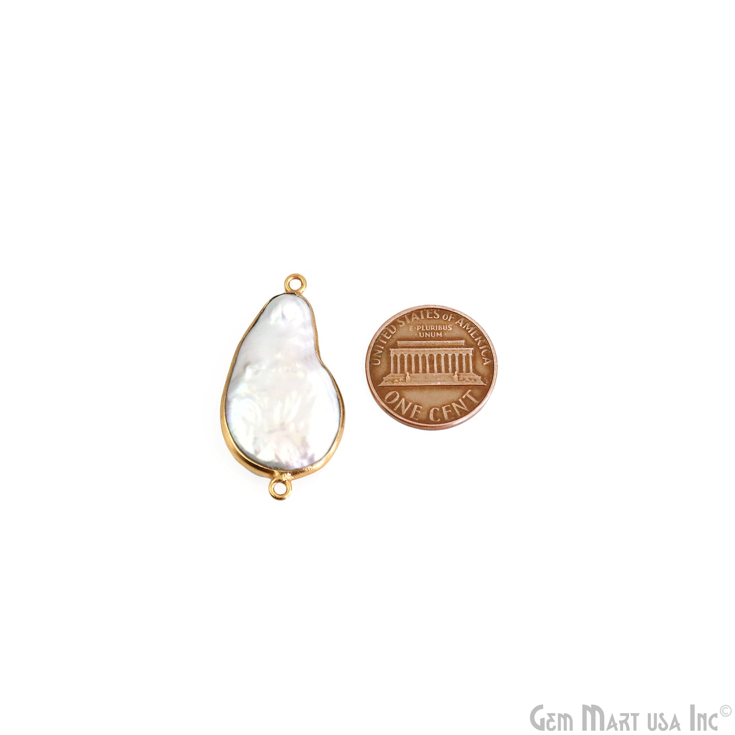Pearl Free Form Gold Plated 31x17mm Double Bail Connector