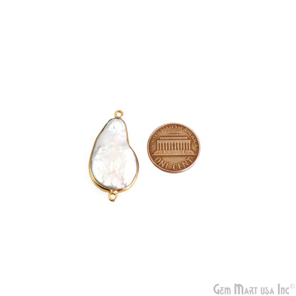 Pearl Free Form Gold Plated 31x17mm Double Bail Connector