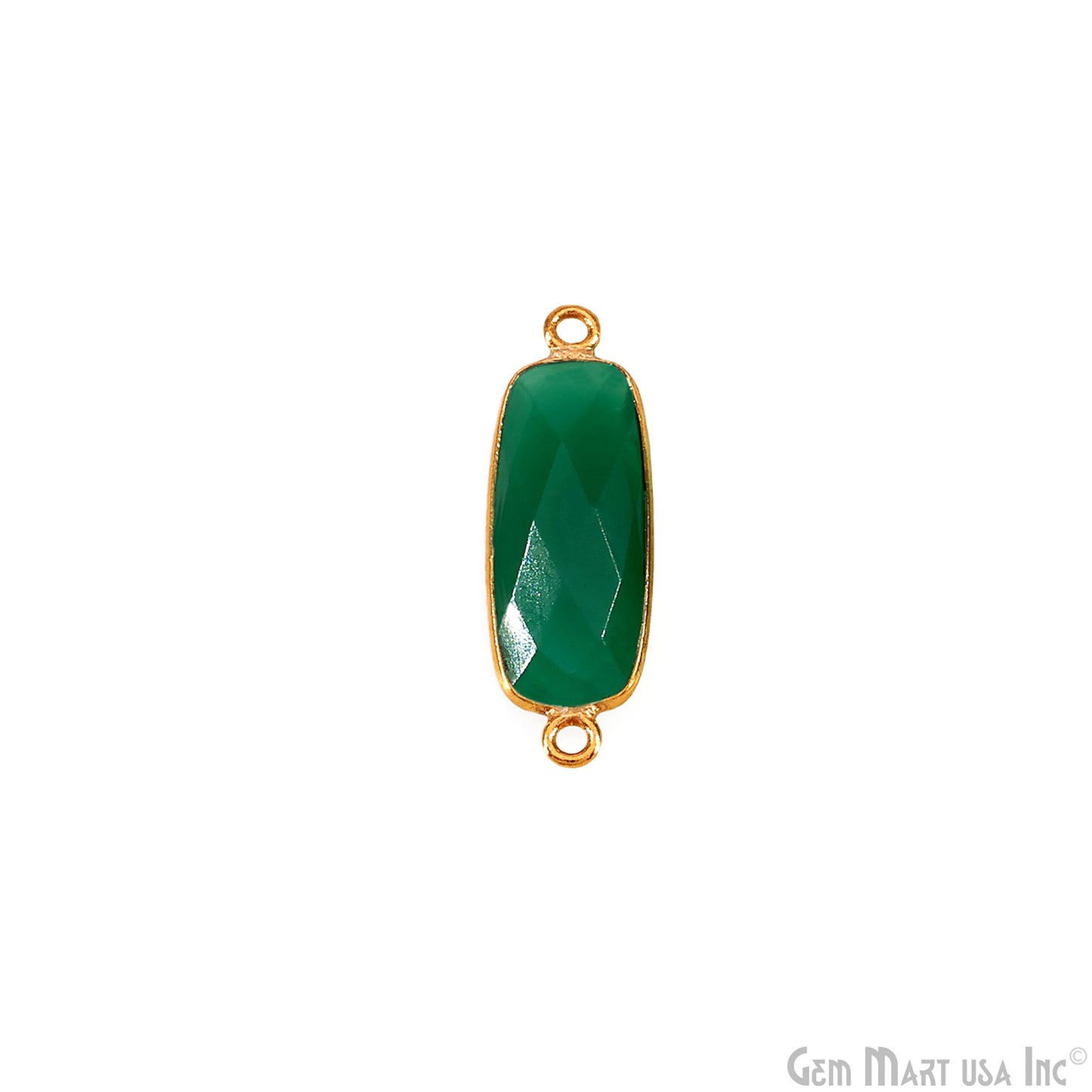 Green Onyx 27x9mm Rectangle Faceted Gold Bezel Double Bail Gemstone Connector