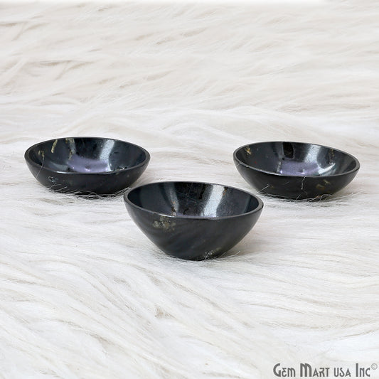 Natural Black Tourmaline Mini Carved Gemstone Bowl Cup 2 inch