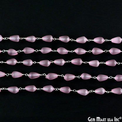 Pink Monalisa 9x4mm Silver Plated Beads Rosary Chain