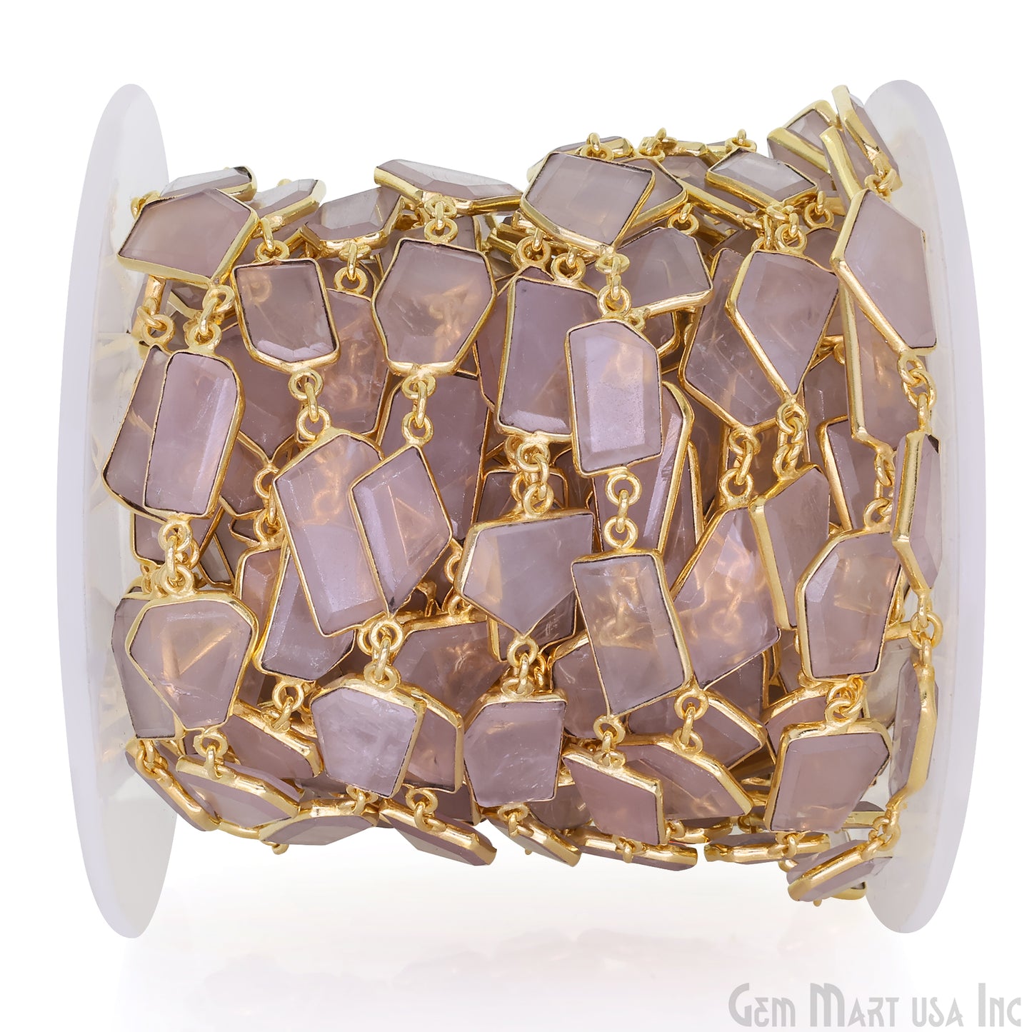 Rose Quartz 10-15mm Faceted Free Form Gold Plated Bezel Connector Link Chain