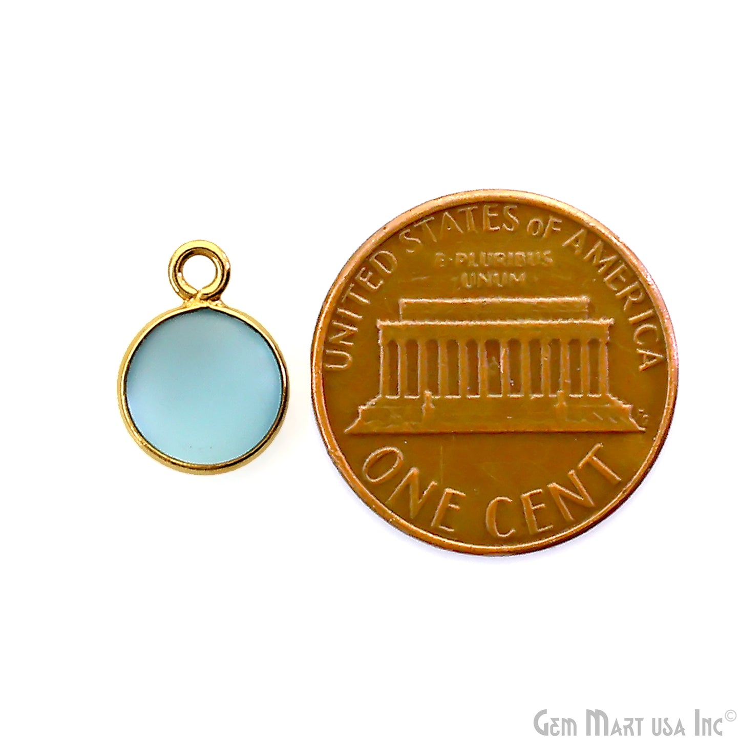 Sky Blue Frosted Round 8mm Gold Plated Single Bail Bezel Gemstone Connector