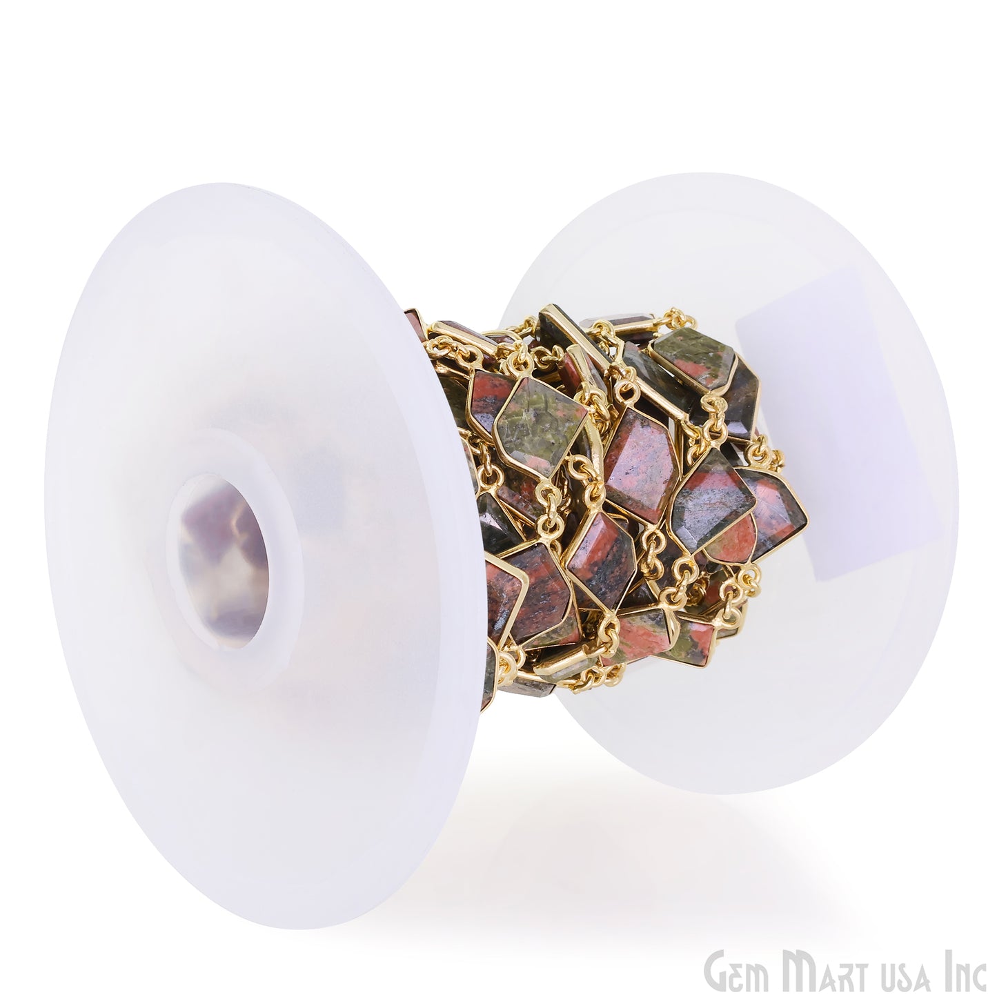 Unakite 10-15mm Faceted Free Form Gold Plated Bezel Connector Link Chain