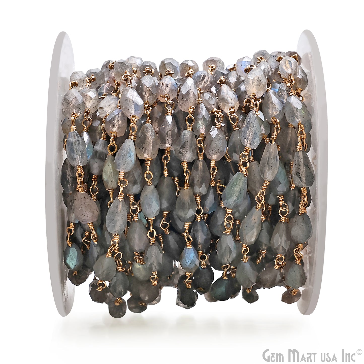 Labradorite 8x5mm Cone Shape Gold Wire Wrapped Rosary Chain