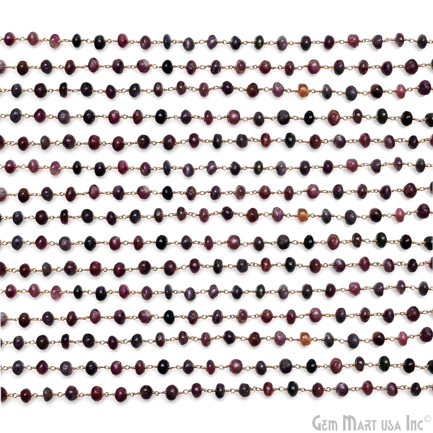 Multi Tourmaline Cabochon Beads 6-7mm Gold Plated Gemstone Rosary Chain