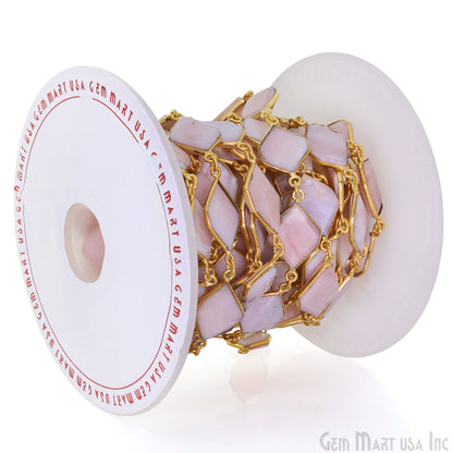 Pink Opal 10-15mm Faceted Free Form Gold Plated Bezel Connector Link Chain