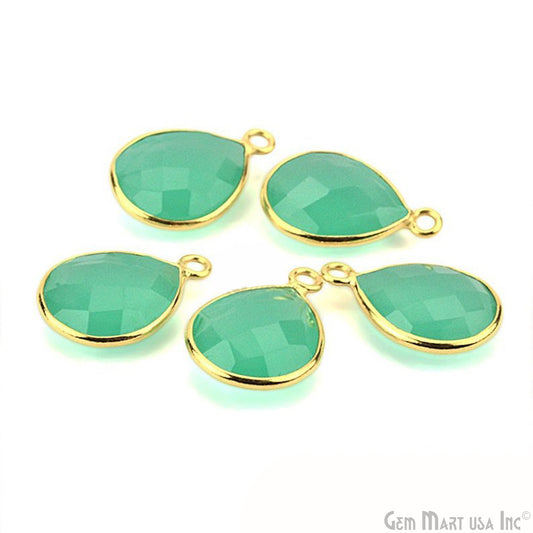 Aqua Chalcedony Pears 10x12mm Single Bail Gold Bezel Gemstone Connector