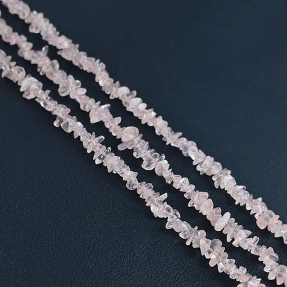 Rose Quartz Chip Beads, 34 Inch, Natural Chip Strands, Drilled Strung Nugget Beads, 3-7mm, Polished, GemMartUSA (CHRQ-70001)