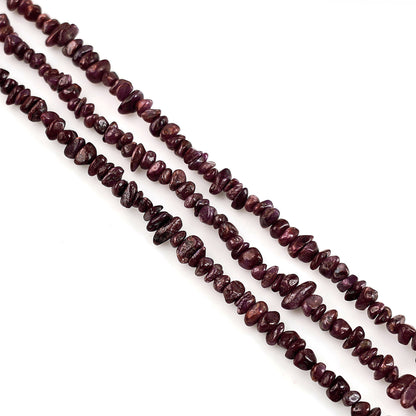 Ruby Chip Beads, 34 Inch, Natural Chip Strands, Drilled Strung Nugget Beads, 3-7mm, Polished, GemMartUSA (CHRB-70001)