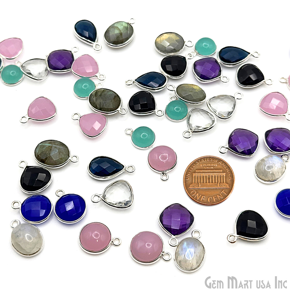 Silver Plated Connector Bulk Lot, Double Bail Bezel Gemstones, Jewelry Making Supplies, Jewelry Starter Kit, 18 pcs Craft Pack, GemMartUSA