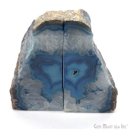 Large Geode Bookend. Blue Agate Bookend Pair. (3.1lbs, 4-5"inch). Mineral Rock Formation, Healing Energy Crystal, Home Decor. *Ships Free