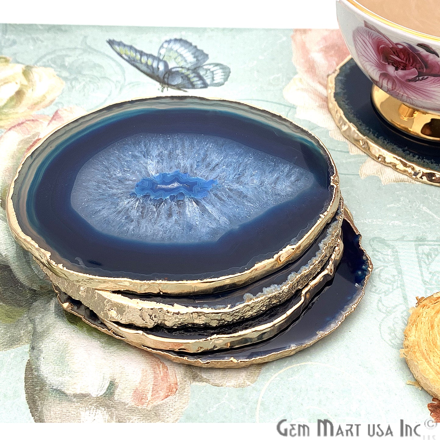 Agate Slice Coaster, Natural Gemstone Coaster, Rock & Crystal Coaster, Organic/Silver/Gold Plated Drinkware
