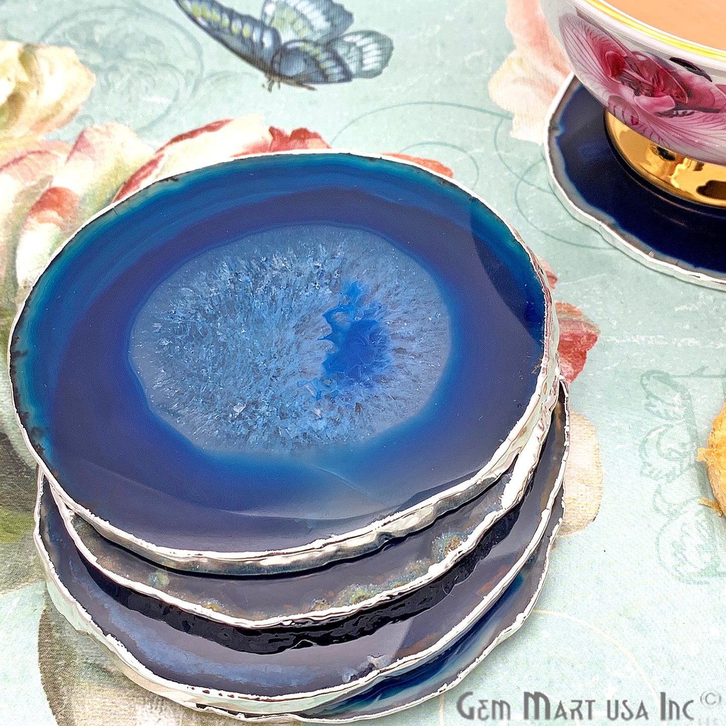 Agate Slice Coaster, Natural Gemstone Coaster, Rock & Crystal Coaster, Organic/Silver/Gold Plated Drinkware
