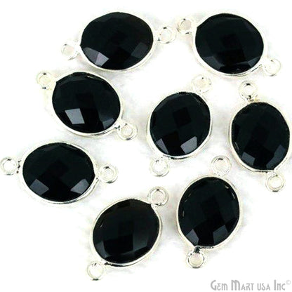 Oval 10x12mm Double Bail Silver Bezel Gemstone Connector