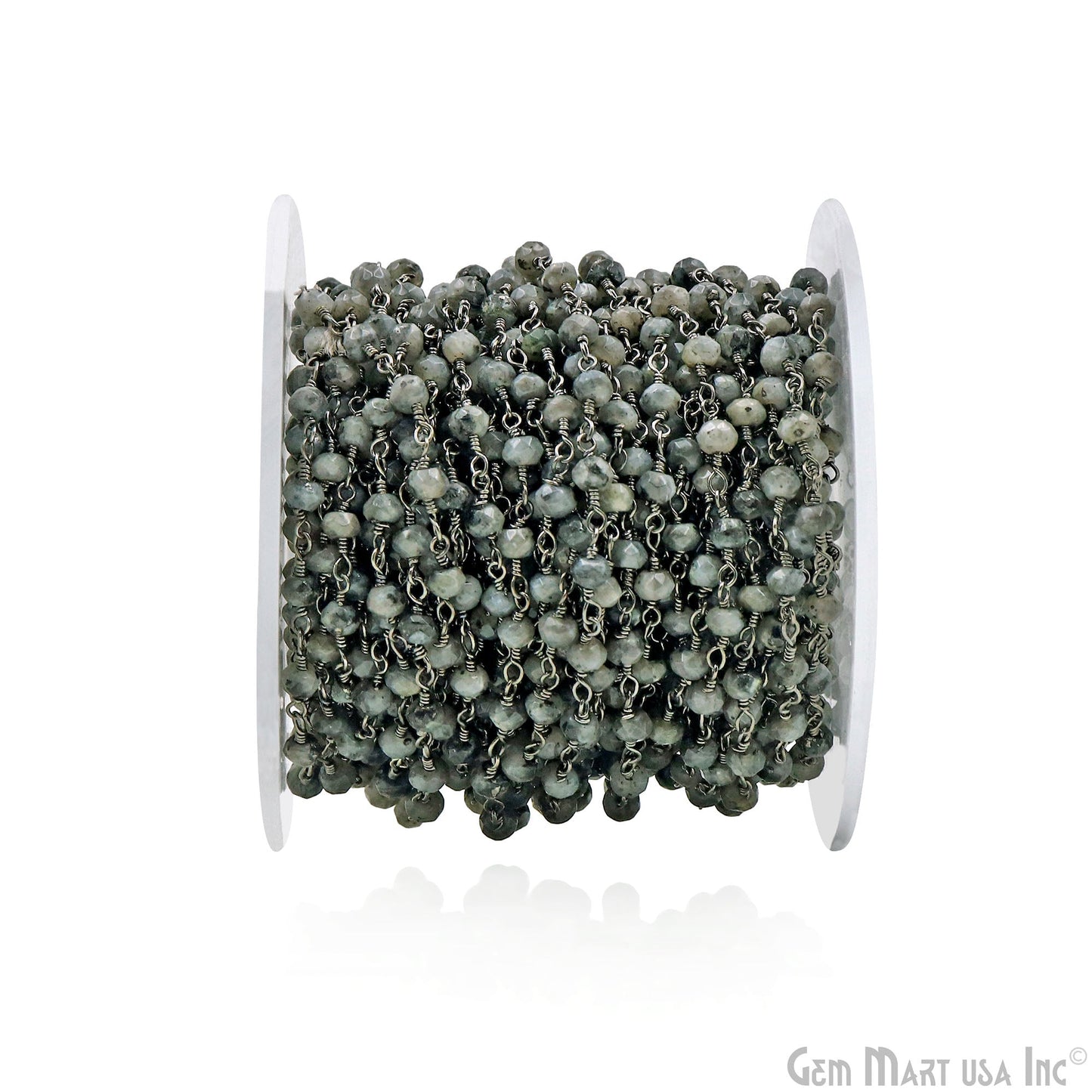 Dyed Jade Bead Faceted Crystal Rondelle Rosary Chain Black Plating, 4mm, 1+ ft