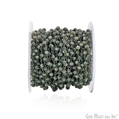 Dyed Jade Bead Faceted Crystal Rondelle Rosary Chain Black Plating, 4mm, 1+ ft