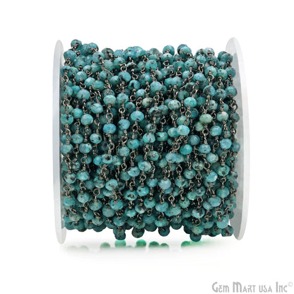 Dyed Jade Bead Faceted Crystal Rondelle Rosary Chain Black Plating, 4mm, 1+ ft