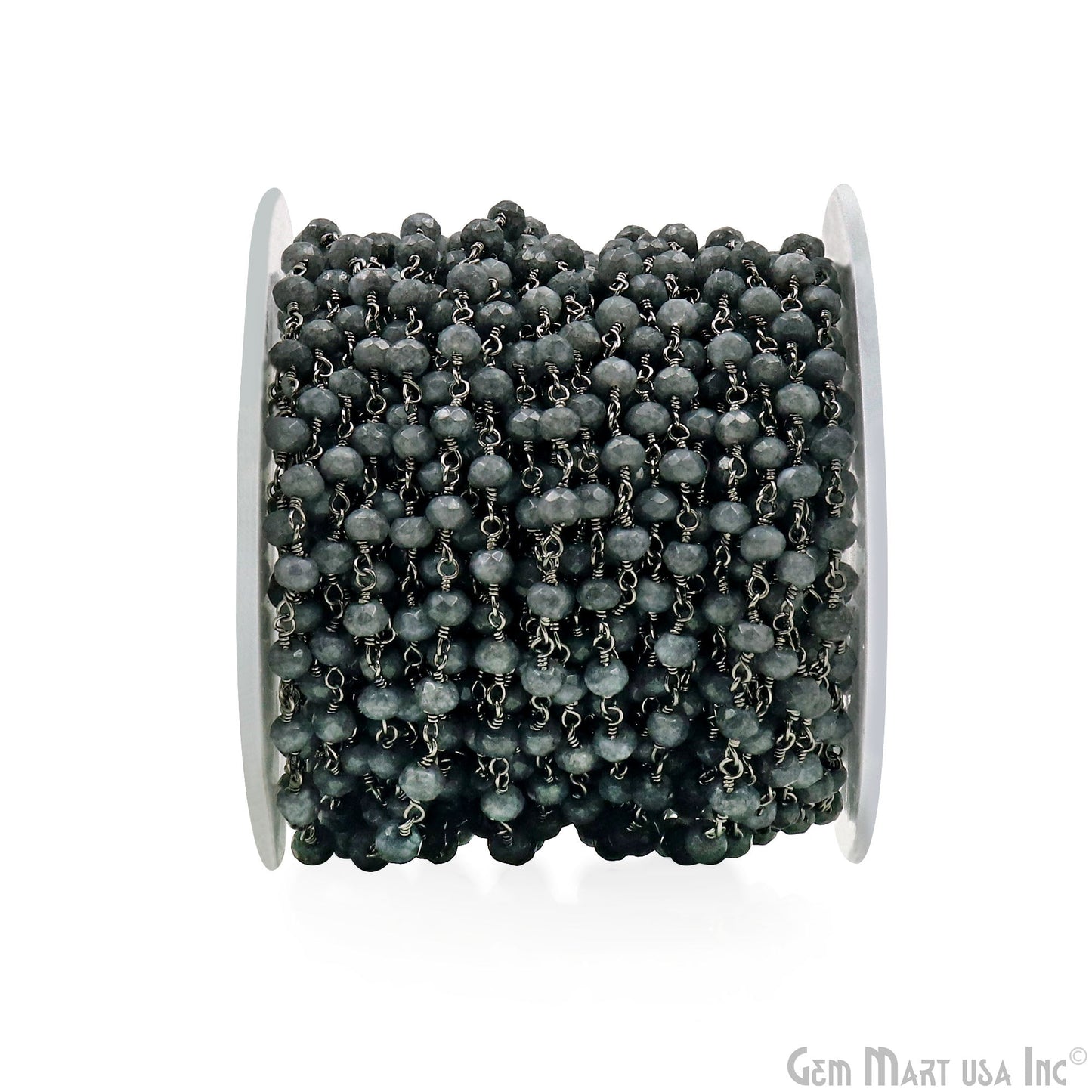 Dyed Jade Bead Faceted Crystal Rondelle Rosary Chain Black Plating, 4mm, 1+ ft