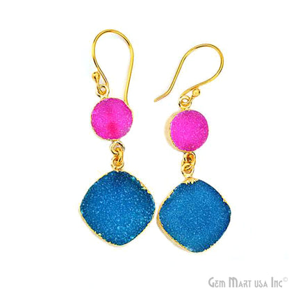 Double Druzy Stone 52x10mm Gold Plated Hook Earrings (Pick your Gemstone) (90117-1)