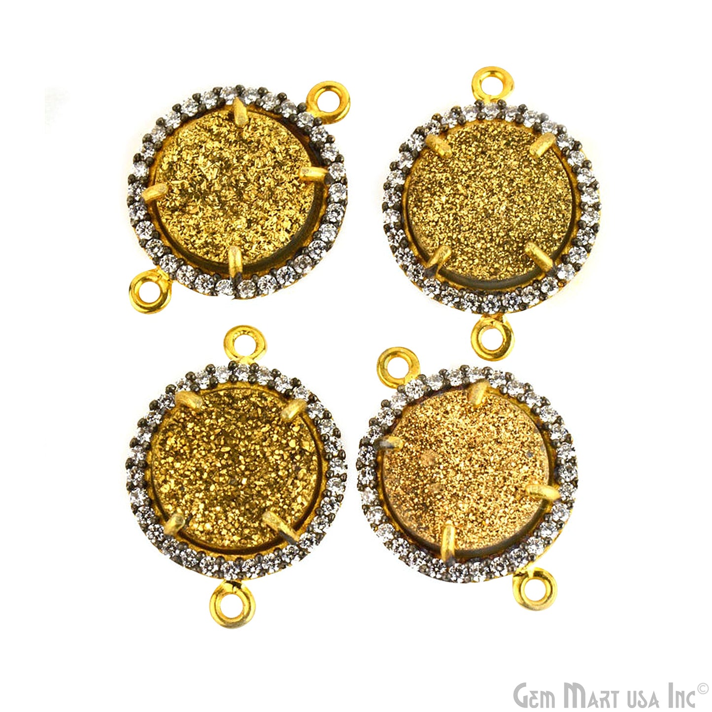 Cubic Zirconia Pave 12mm Round Gold Bail Connector