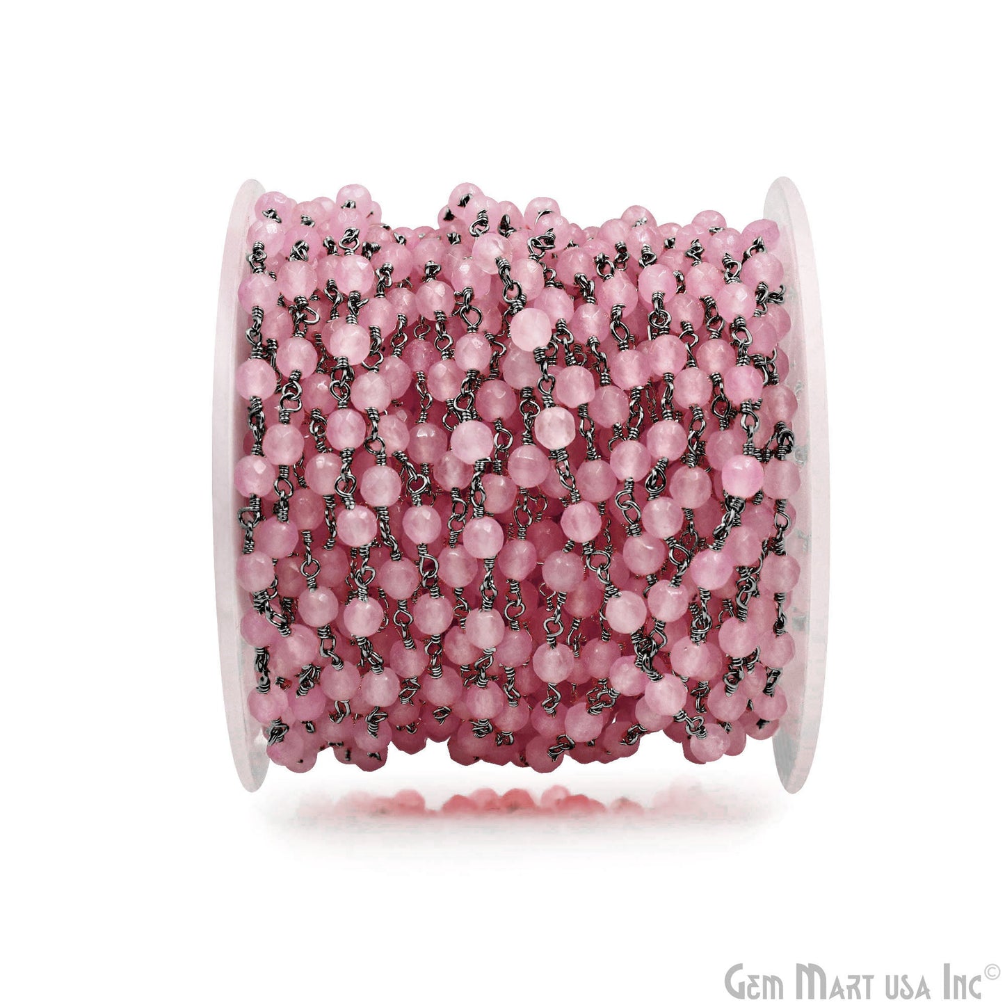 Dyed Jade Bead Faceted Crystal Round Rosary Chain Black Plating, 4mm, 1+ ft