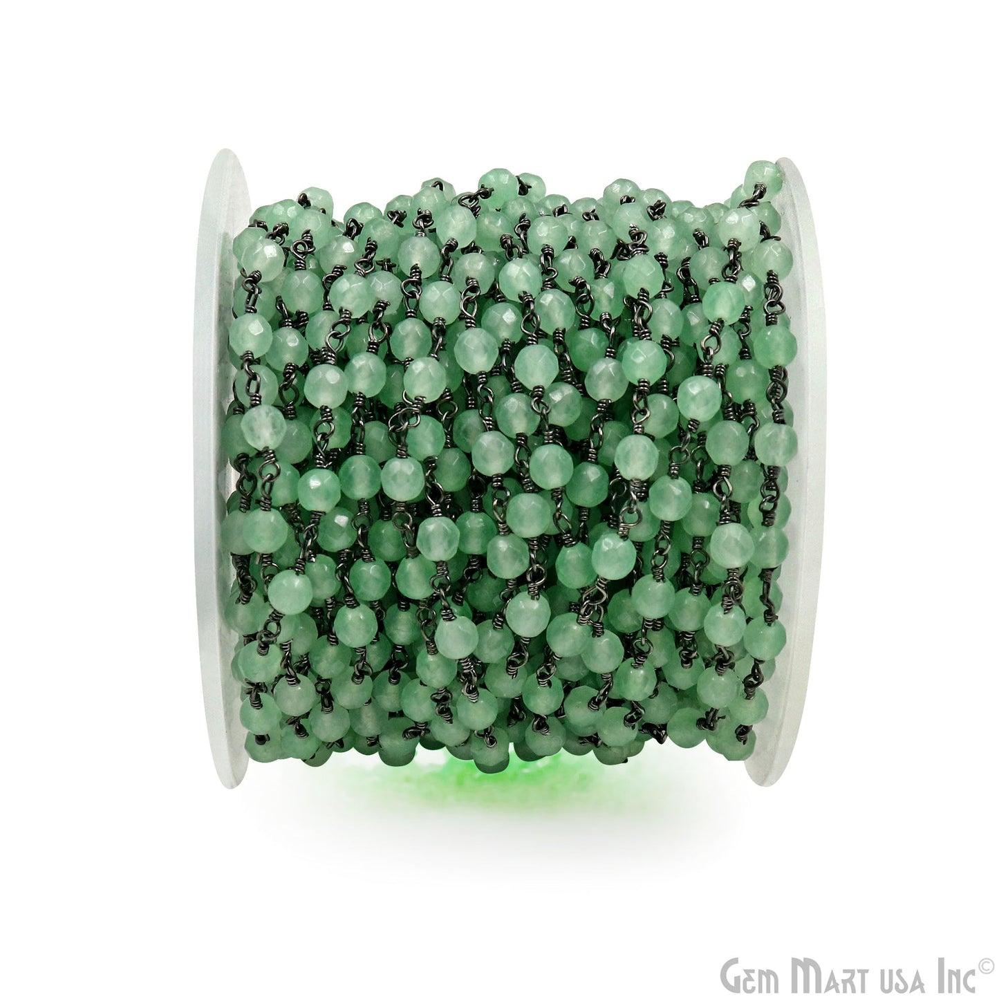 Dyed Jade Bead Faceted Crystal Round Rosary Chain Black Plating, 4mm, 1+ ft