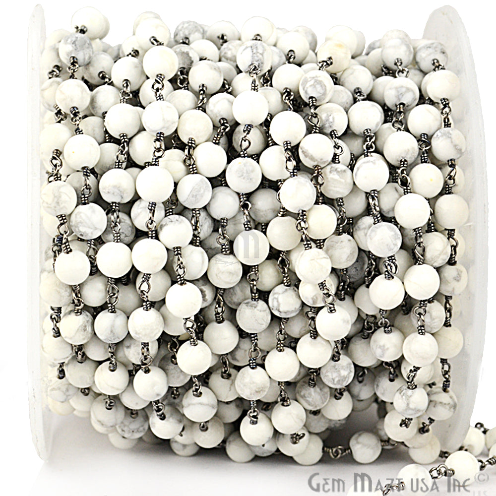 Dyed Jade Bead Faceted Crystal Round Rosary Chain Black Plating, 5-6mm, 1+ ft