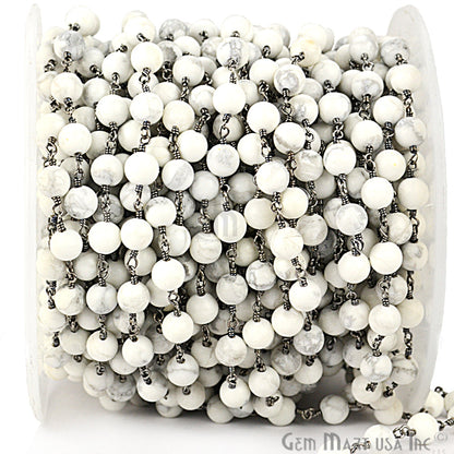 Dyed Jade Bead Faceted Crystal Round Rosary Chain Black Plating, 5-6mm, 1+ ft