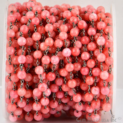 Dyed Jade Bead Faceted Crystal Round Rosary Chain Black Plating, 5-6mm, 1+ ft