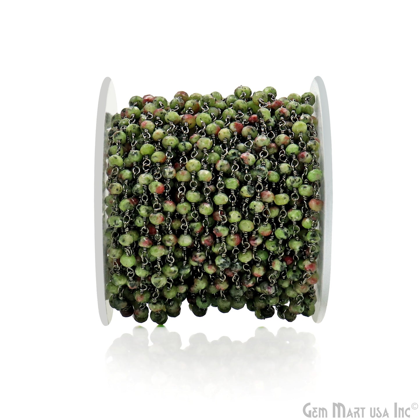 Dyed Jade Bead Faceted Crystal Rondelle Rosary Chain Black Plating, 4mm, 1+ ft