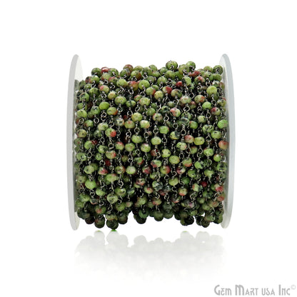 Dyed Jade Bead Faceted Crystal Rondelle Rosary Chain Black Plating, 4mm, 1+ ft