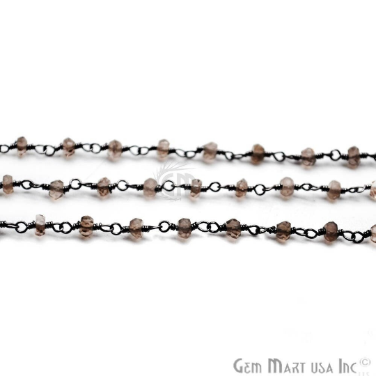 Smoky Topaz Oxidized Wire Wrapped Beads Rosary Chain