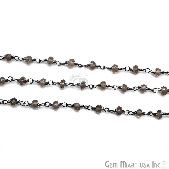 Smoky Topaz Oxidized Wire Wrapped Beads Rosary Chain