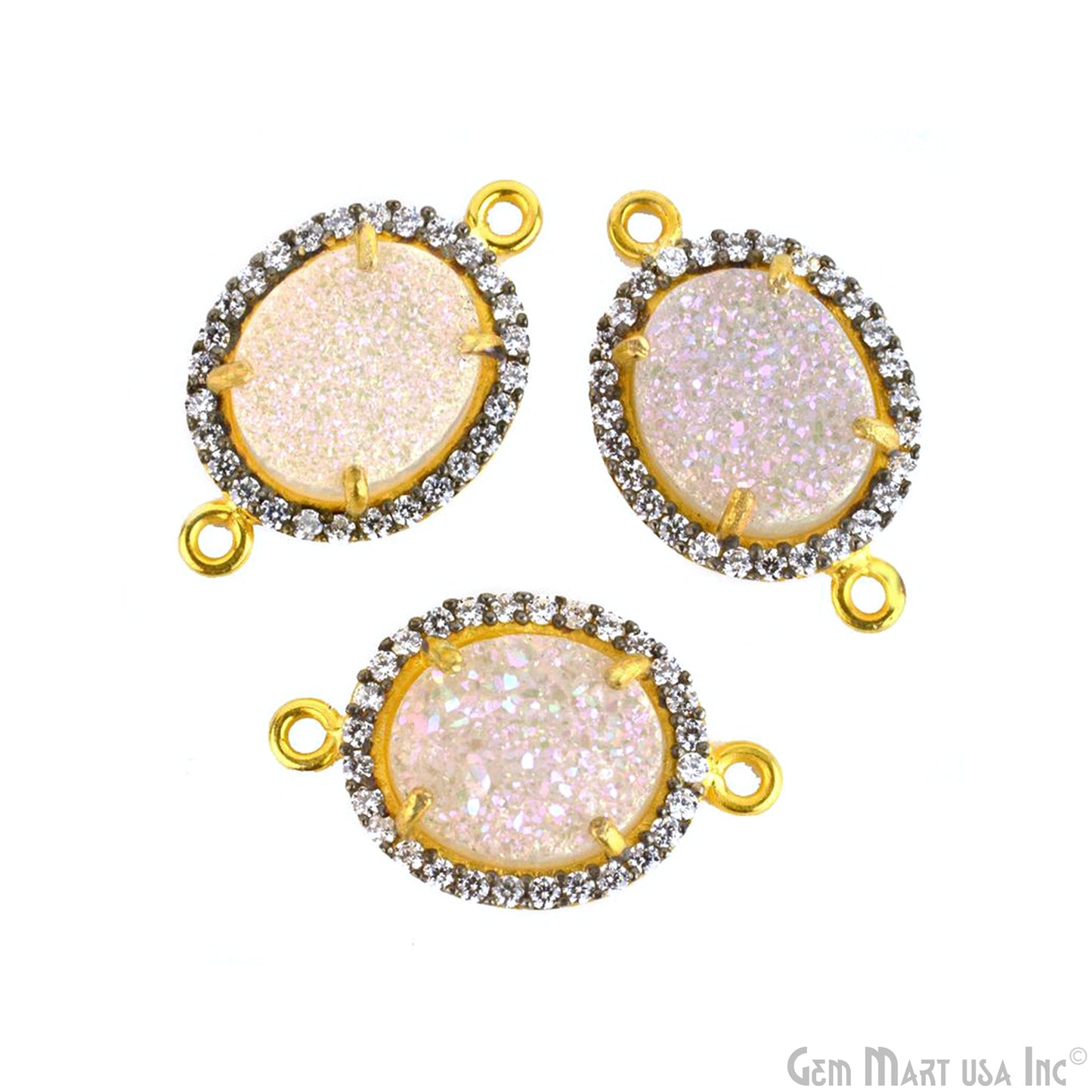 Druzy Cubic Zircon Pave 10x12mm Oval Bezel Gemstone Connector (Pick Your Color)