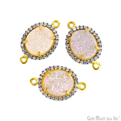 Druzy Cubic Zircon Pave 10x12mm Oval Bezel Gemstone Connector (Pick Your Color)