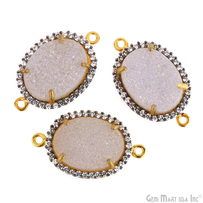 Druzy Cubic Zircon Pave 12x16mm Oval Bezel Gemstone Connector (Pick Your Color)